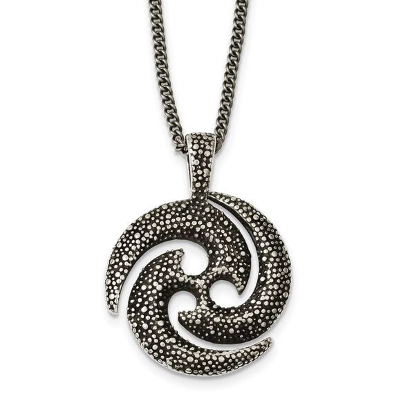 Antiqued & Textured Indigenous Circle Stainless Steel Necklace 22 Inch